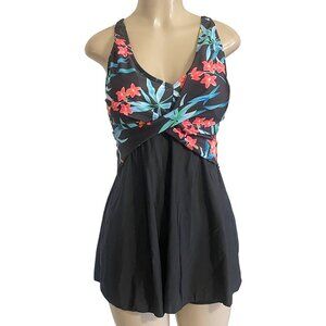 Tie Back Plus Size 2XL Twist Front Tankini Swimsuit Floral V Neck Black Shorts